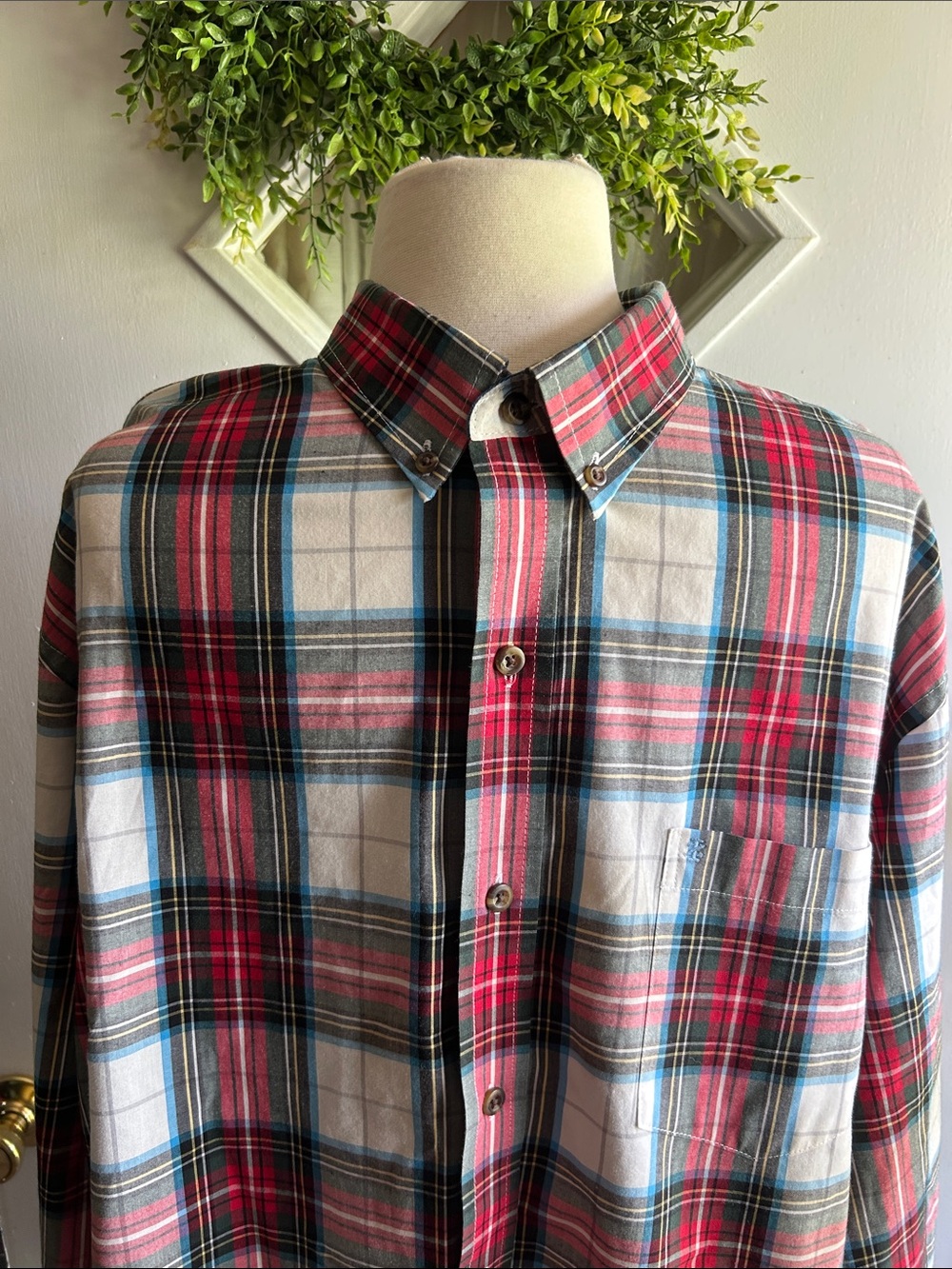 Izod Red, Blue & White Plaid Button-Down Shirt